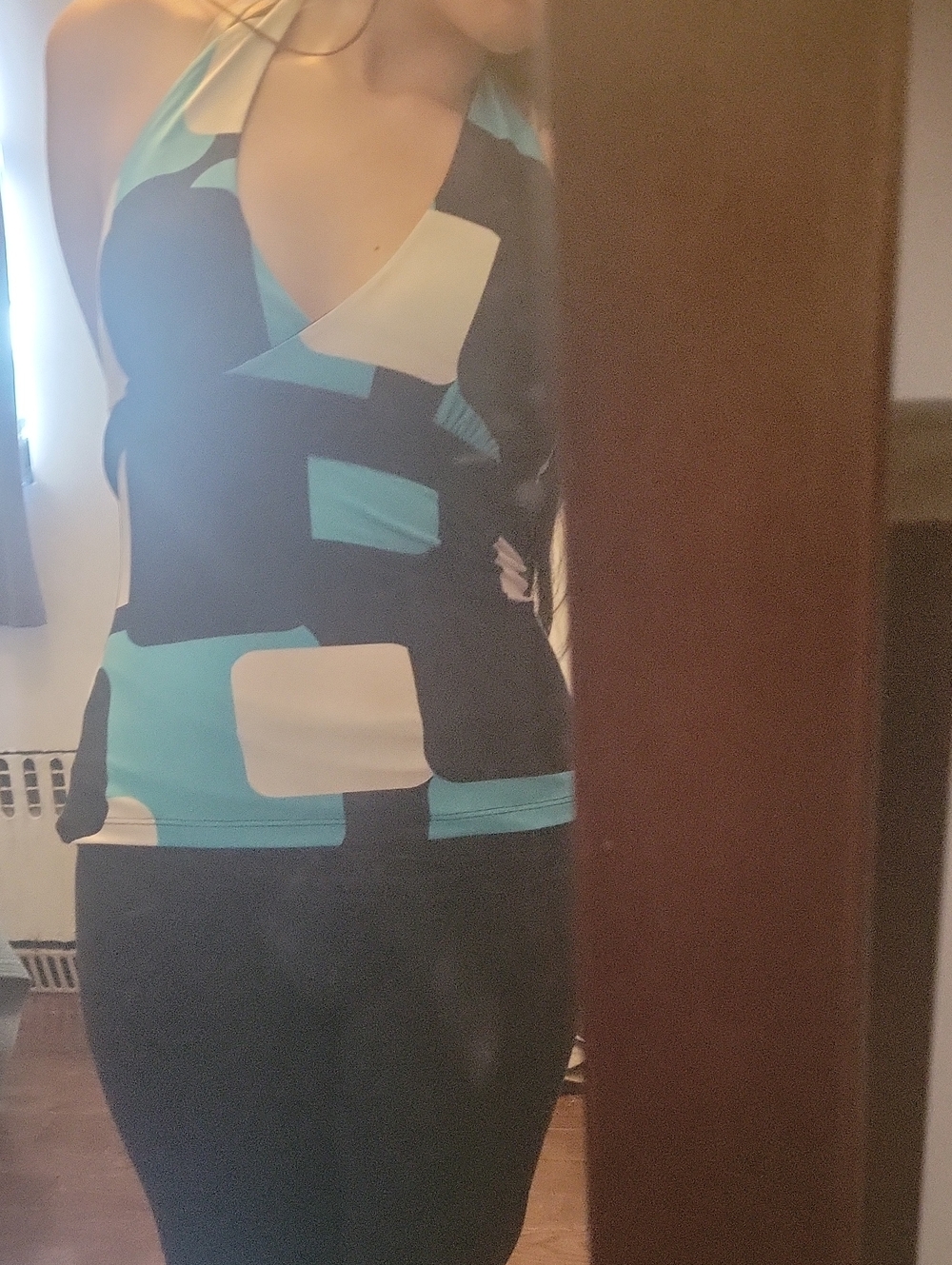 Forever 21 Turquoise, Black & White Halter Top
